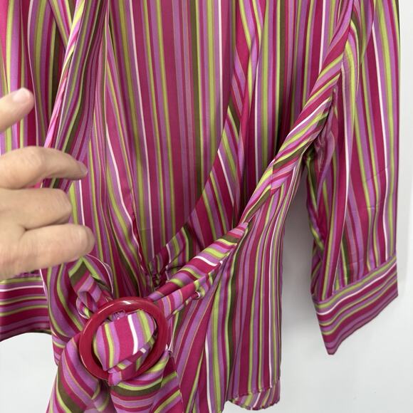 Lafayette 148 Silk Wrap Blouse size 16 Pink Mint Colorful Striped - Picture 6 of 11